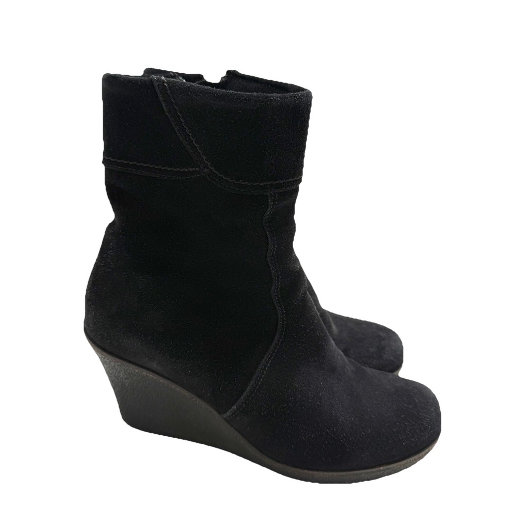 LA CANADIENNE 23875 Black Suede Side Zip Boots Womens Size 7.5 M Booties